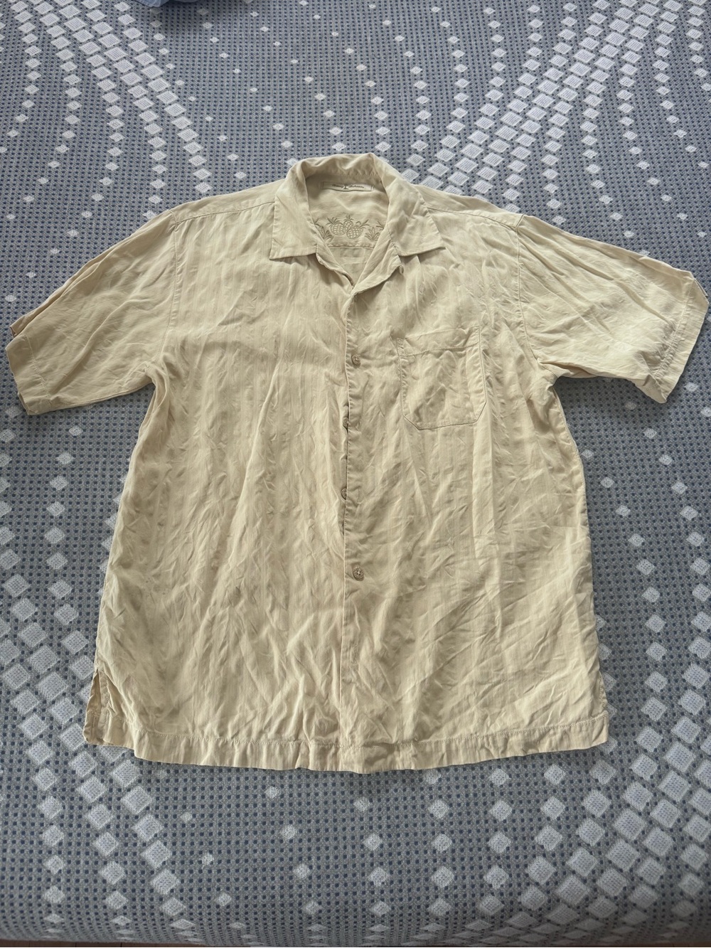 Tommy Bahama Tan Embroidered Pineapple Short Sleeve Button-Up